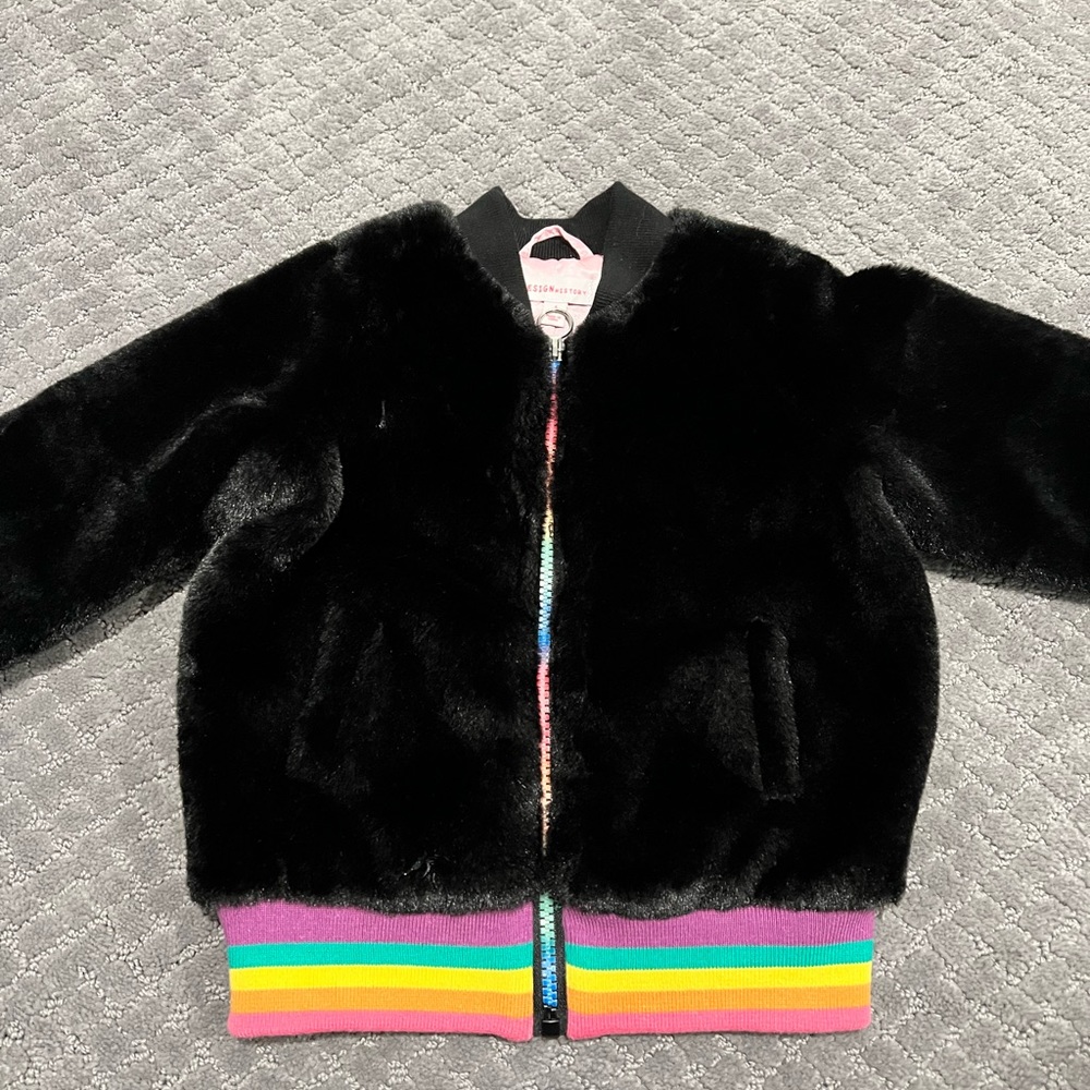 Design History Rainbow Faux Fur Bomber Jacket